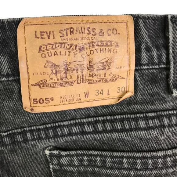 Levi's 505 Jeans Mens Sz 34x30 Black Denim Straight Leg Pants Regular Fit Cotton